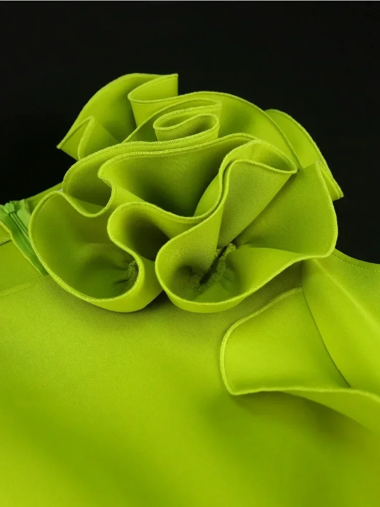 Robe de cocktail élégante pour femme, jolie robe de soirée d'anniversaire, grande fleur, longueur genou, ligne A, couleur verte