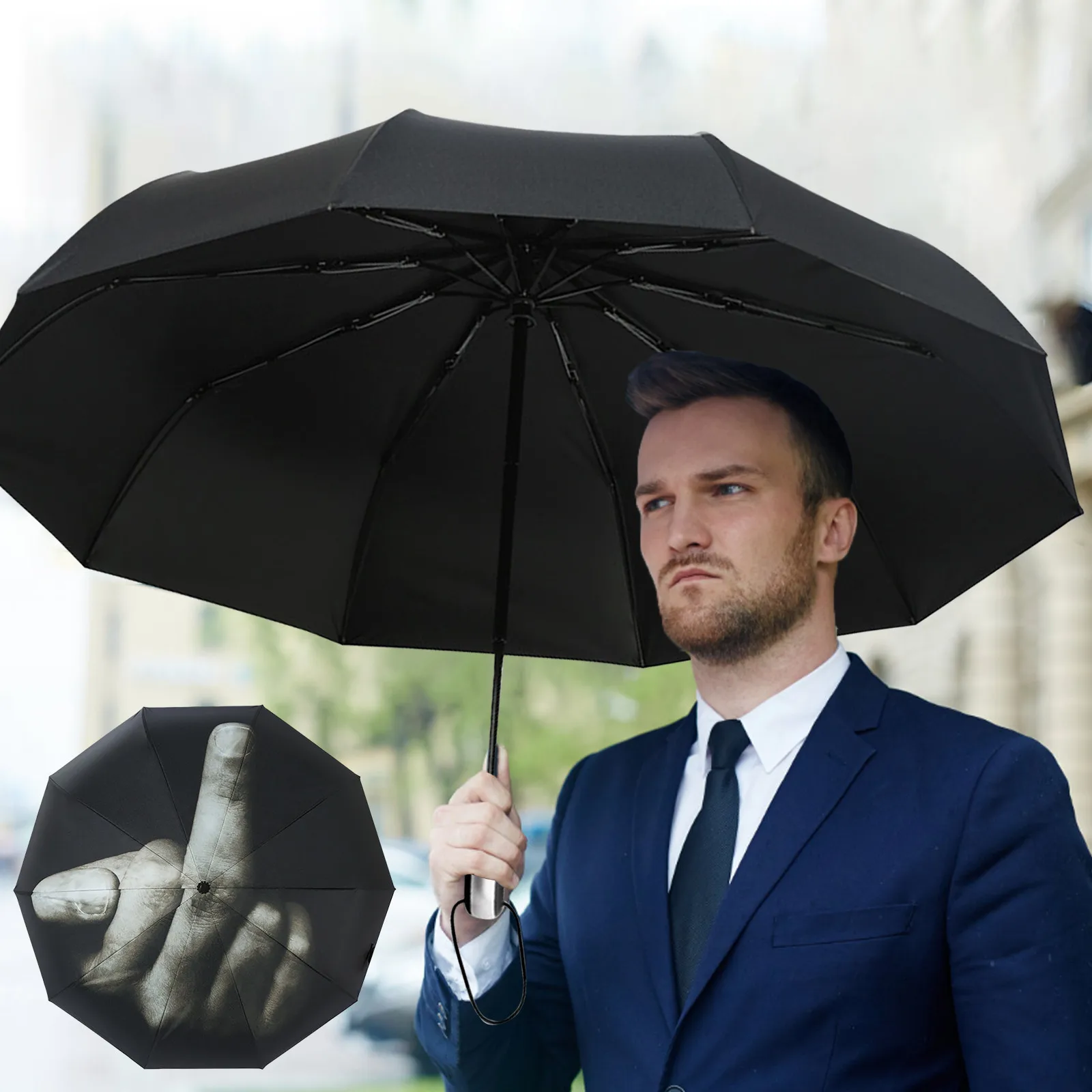 Folding Umbrella With Middle Finger Raised Fully Automatic Personalized Funny International Gesture Contempt For Your Umbrella