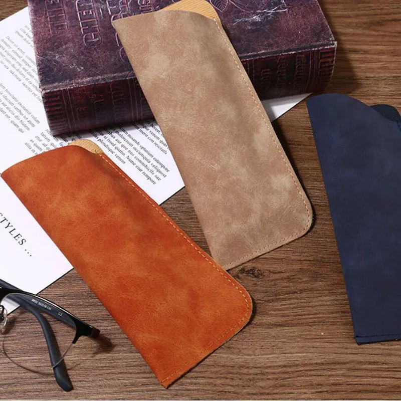 20pcs/lot 7*17cm/2.8*6.7'' Portable Sunglasses Protective Cover Bag Retro Leather Glasses Packing Bags Custom Logo