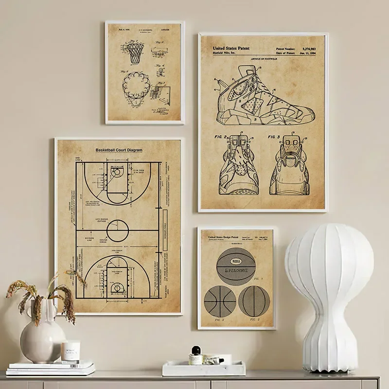 Vintage Sports Basketball Court Hoop Shoes Wall Art Canvas Painting Nordic Posters And Print Wall Pictures For Living Room Decor