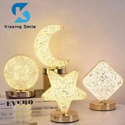 Bedroom Crystal Touch Dimming Night Light Girls Room Home Decor Aesthetics USB Bedside LED Ambient Table 3D Moon Lamp