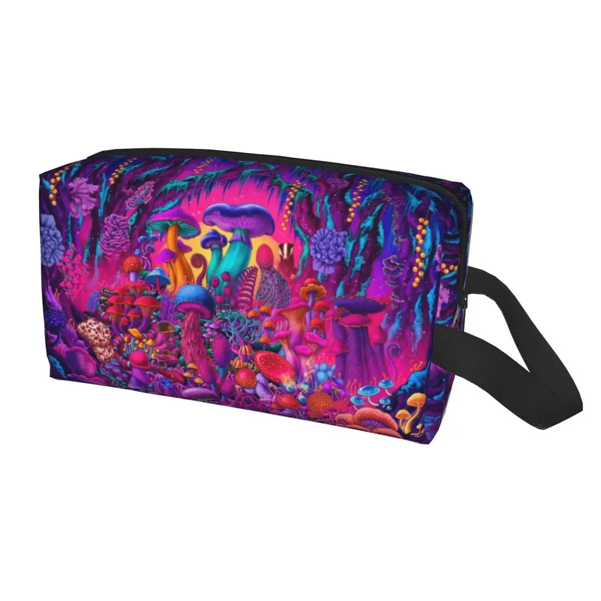 Psychedelic Trippy Magic Rainbow Mushroom Mysterious Boho Toiletry Bag for Women Cosmetic Makeup Bag Beauty Storage Dopp Kit view 4