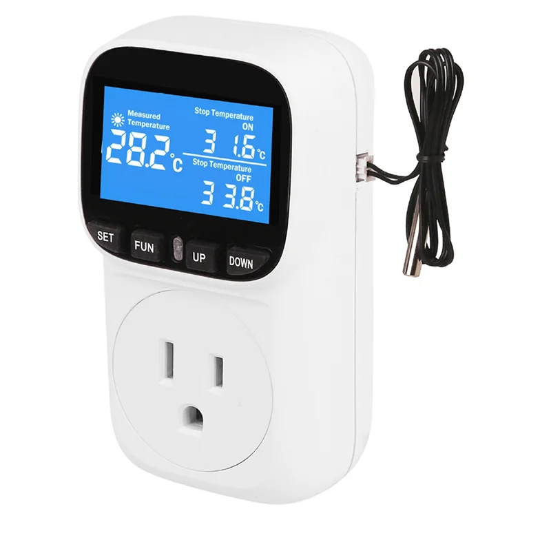 Termostato con presa per regolatore di temperatura digitale con sonda sensore timer Riscaldamento Interruttore di raffreddamento Retroilluminazione Spina americana-ABXK