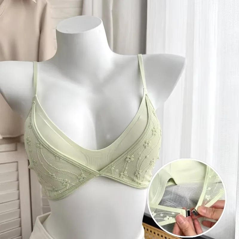 Encaje jacquard francés, pecho pequeño, lencería cómoda, espalda descubierta grande en forma de U, sujetador sexy y hermoso sin aros