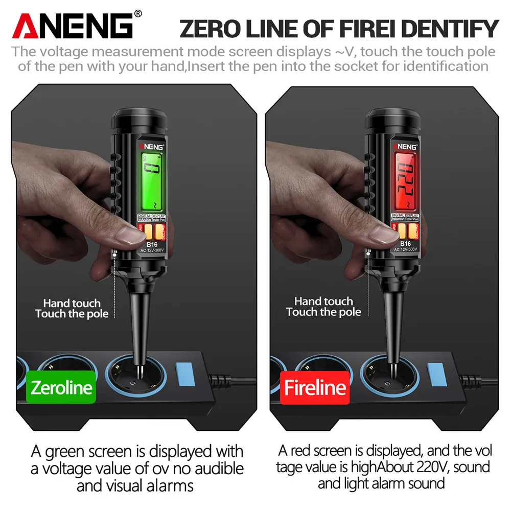 Imagem -05 - Aneng B16 Caneta de Medição Digital de Detecção Inteligente sem Contato 12v300v Detector de Tensão Ncv Tensão Probing Tester Medidor Ferramentas