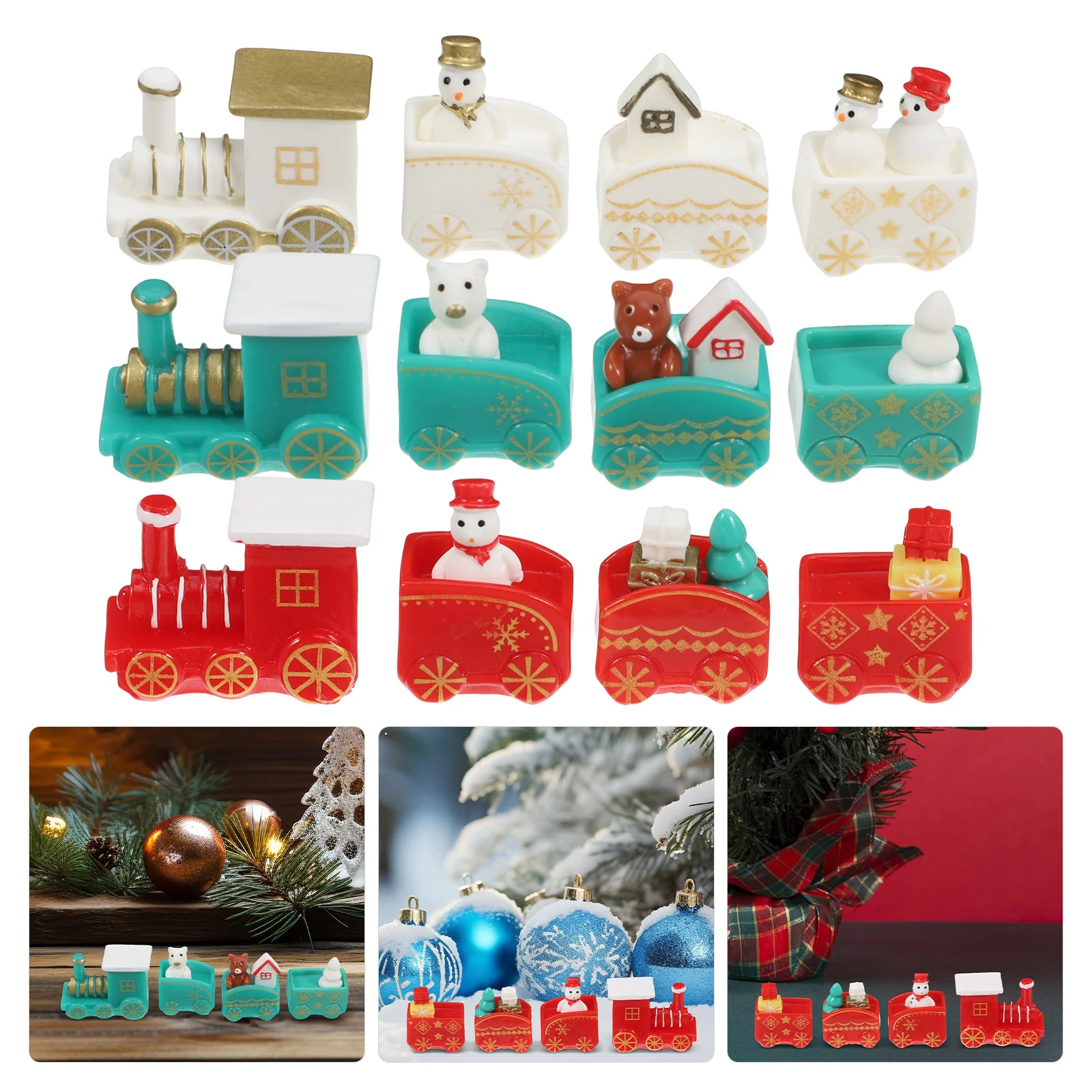 

24Pcs Christmas Snowman Train Set DIY Xmas Decor Mini Figurines for Holiday Table Centerpieces Xmas Train