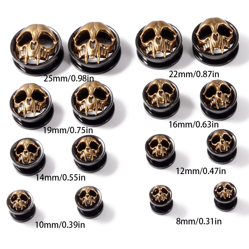 1 Pair Top Quality Stainless Steel Skull Ear Tunnels Plugs Expander Gauge Stretcher Earrings Screw Gauges Piercing Jewelry