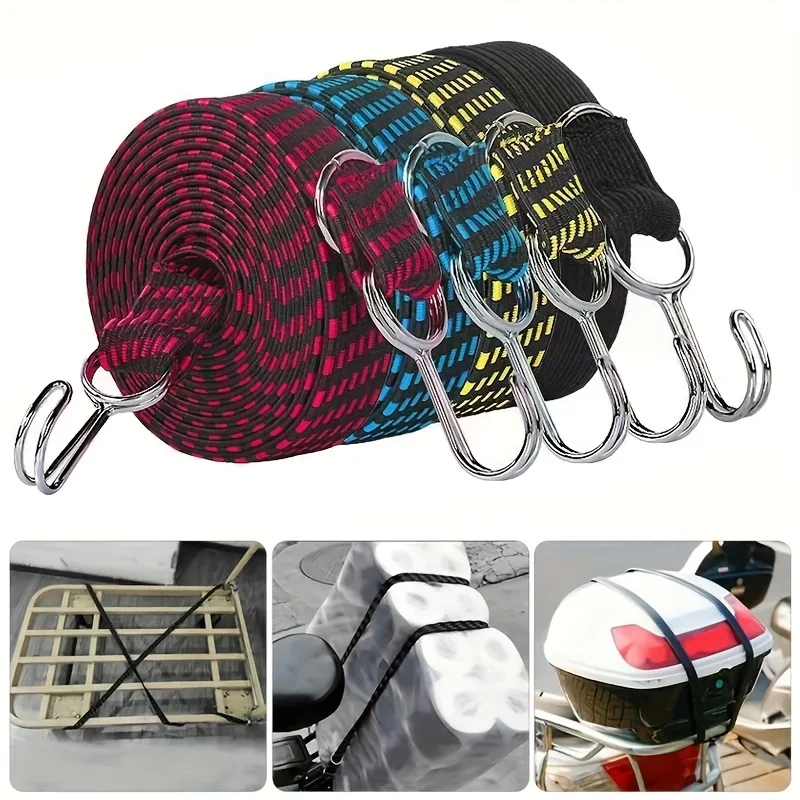 4 قطعة حبل بنجي مرن شديد التحمل - طول 100 سم وعرض 3 سم حبل مسطح مضاد للانزلاق لأمتعة الدراجات النارية والدراجات #1