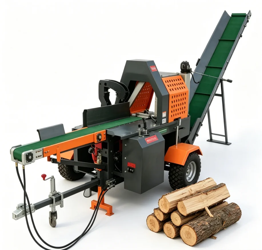 Fast Processing Firewood Processor 20Ton Hydraulic Log Splitter Custom Belt Length Towable Dual Conveyor Machine