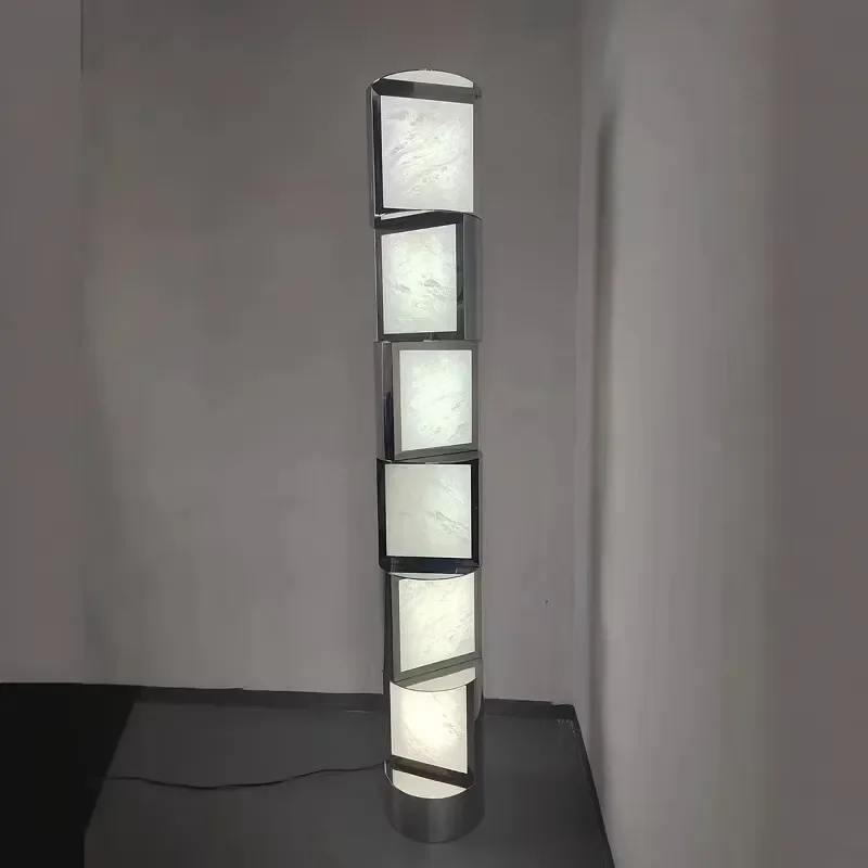 Modern Geometric-shaped Floor Lamp Alabaster Elegant Natural Marble Standing Light Chrome for Hotel Kitchen Living Room