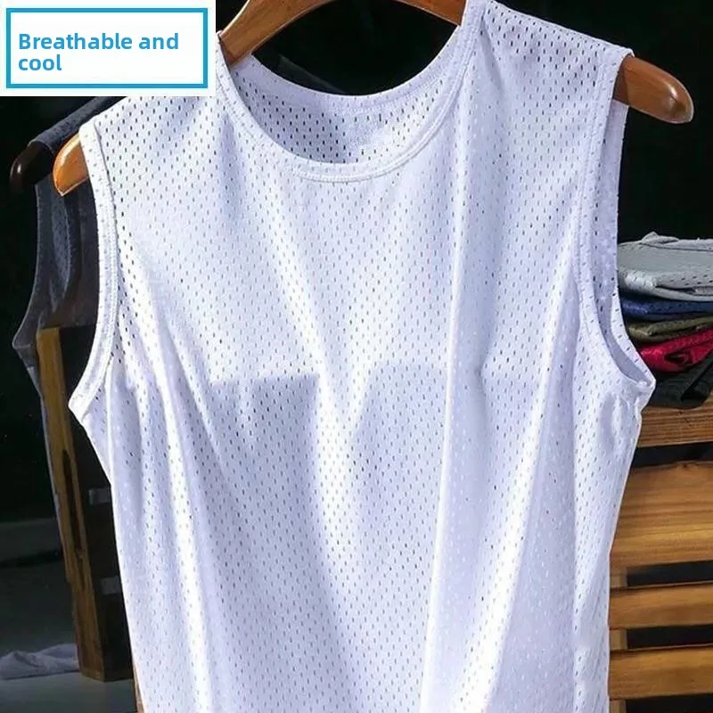 

Мужской спортивный бейсбольный жилет Ice Silk Large Me oulder Width No Sve Футболка Qui Dry большого размера Base irt