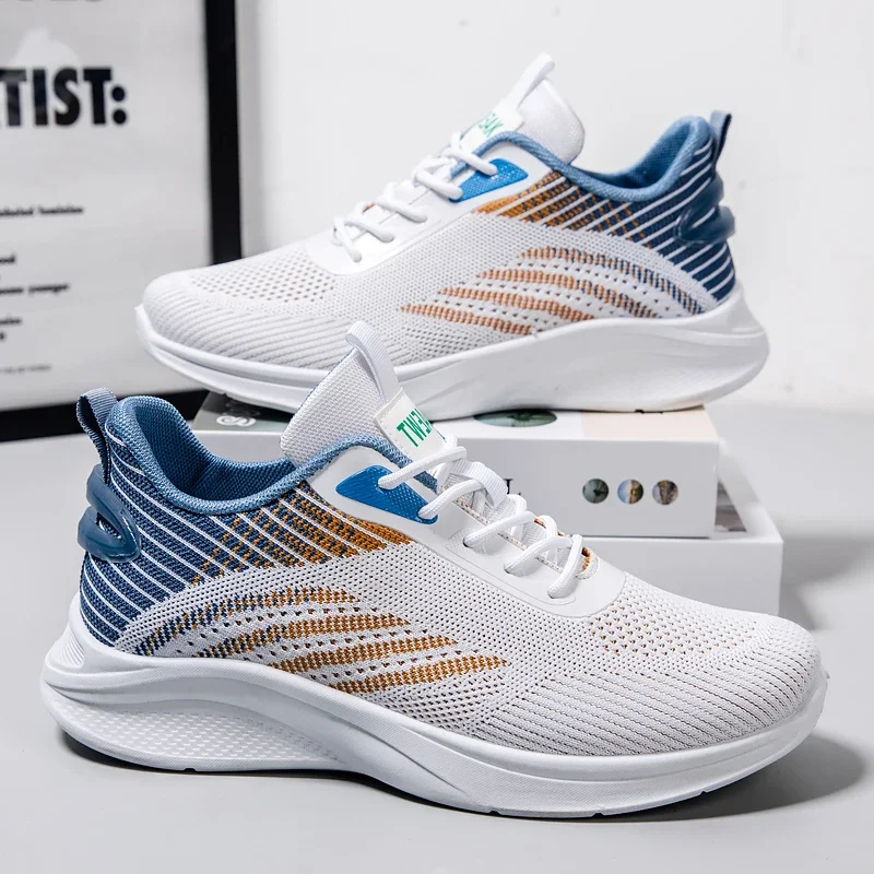 

Мужская спортивная обувь с сетчатыми ремешками, модные туфли на плоской подошве, дышащие, противоскользящие, легкие, подходят для повседневного ношения, кроссовки