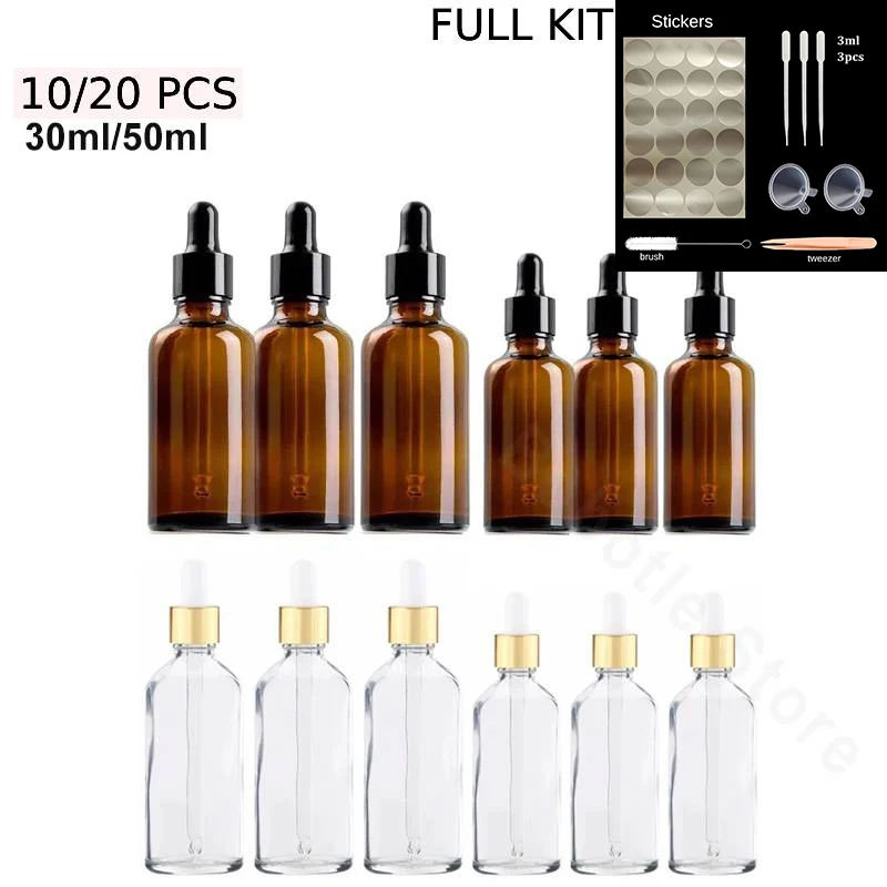 10/20PCS 30/50ml empty Dropper Bottle 1-2oz Essential Oil Glass Aromatherapy Liquid Drop for Massage Pipette Refillable Bottle