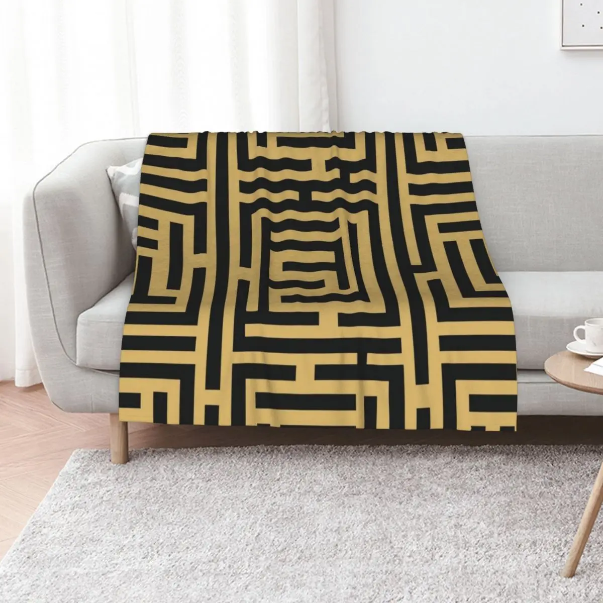 ?Aztec Black and Gold Pattern Geometric Throw Blanket Travel Furry Weighted Sleeping Bag Large Blankets