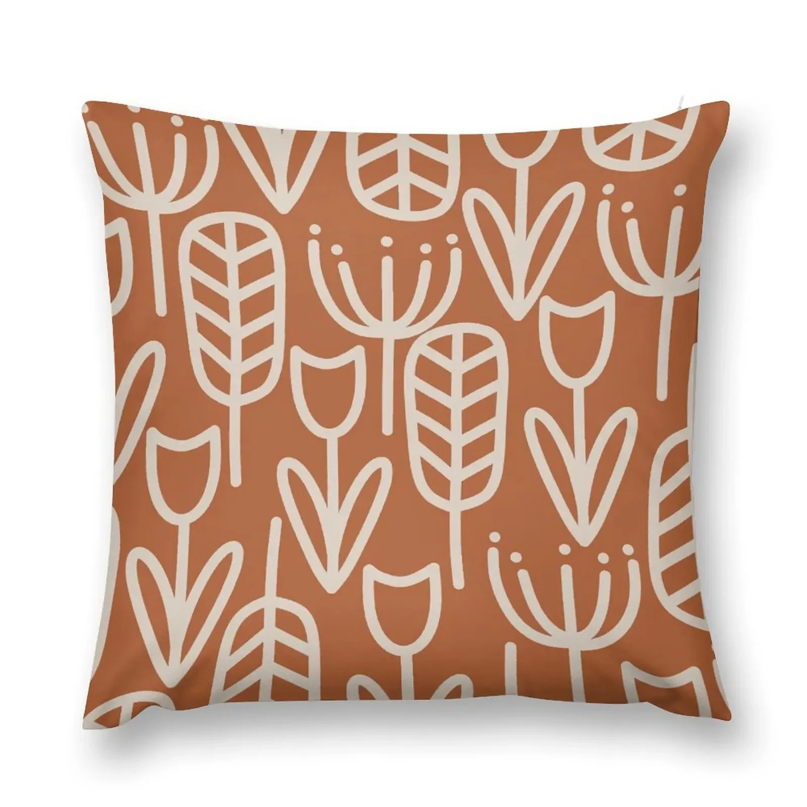 

Cheerful Garden Minimalist Botanical Pattern in Putty and Clay Rust Terracotta Throw Pillow pillow cover luxury pillow