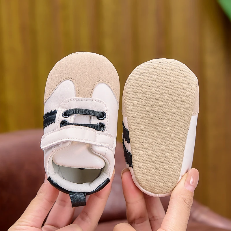 Frühlings- und Herbst-Babyschuhe, farblich abgesetzte, gestreifte Babyschuhe mit Klettverschluss, Lauflernschuhe mit weicher Sohle für Neugeborene, 0–12 Monate, Schuhe für Jungen und Mädchen – Detail 28