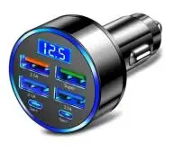 

250W 6-in-1 USB C Car Charger Adapter, Super Fast Charging with Voltage Display for iPhone Samsung Huawei Oneplus Oppo Vivo
