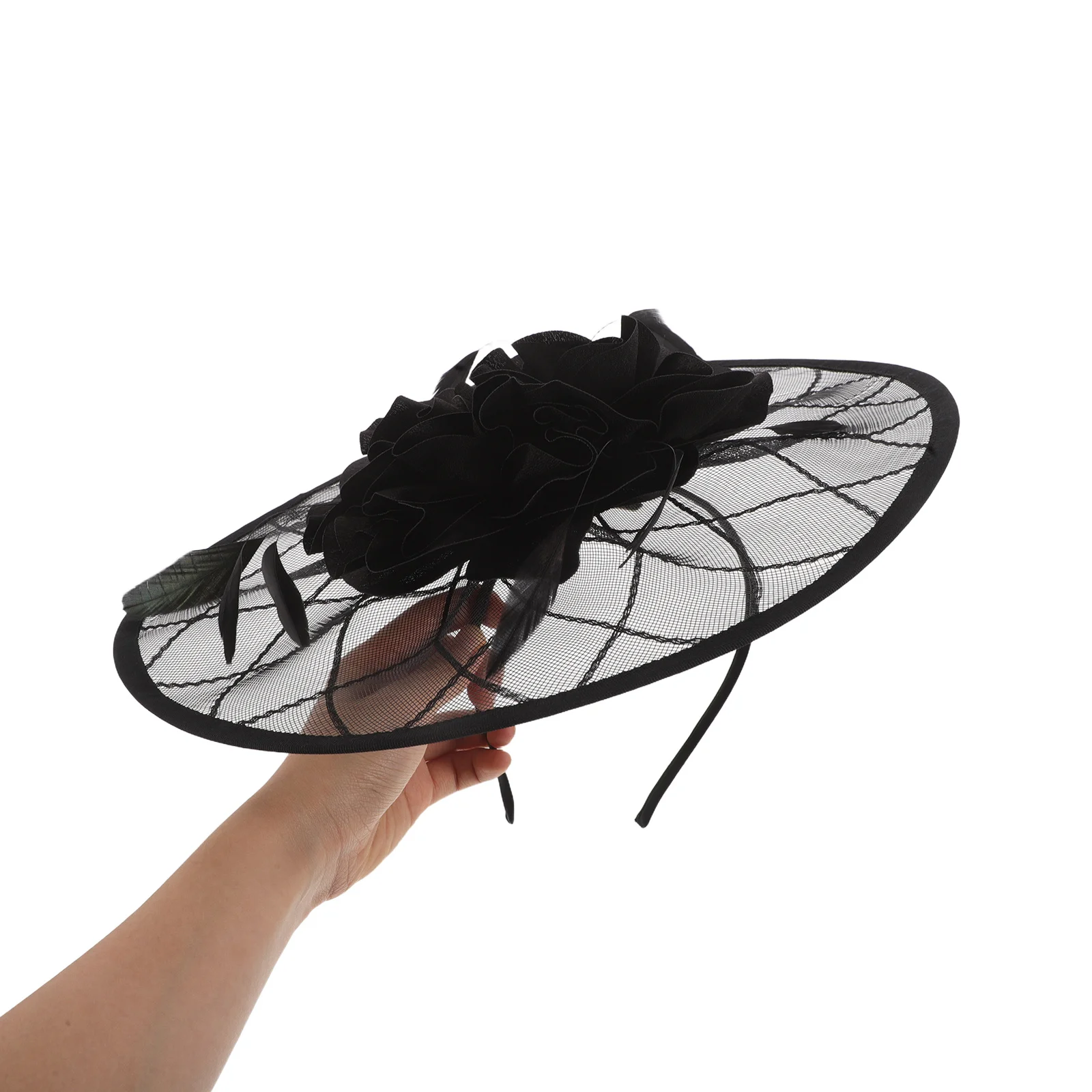 

Retro Mesh Headdress Hat Soft Plume Floral Elegant Bridal Fascinator Headband Wedding Party Festival Hair Accessories