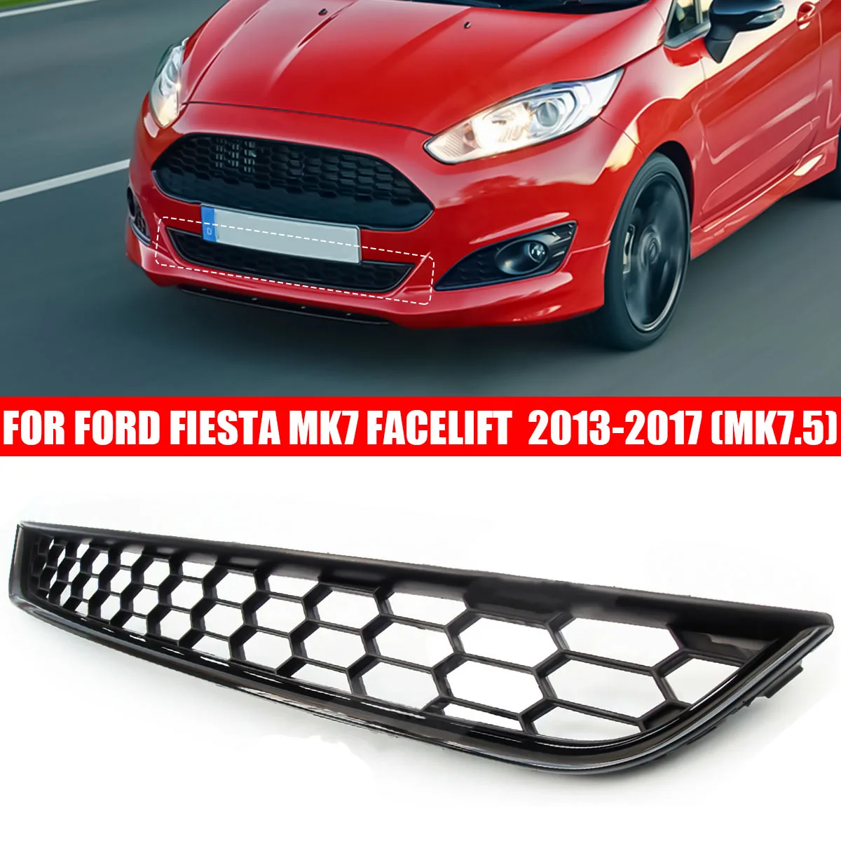 

Car Black Front Bumper Lower Centre Grille Mesh Panel Replacement For Ford Fiesta MK7 MK7.5 Facelift 2013 2014 2015 2016 2017