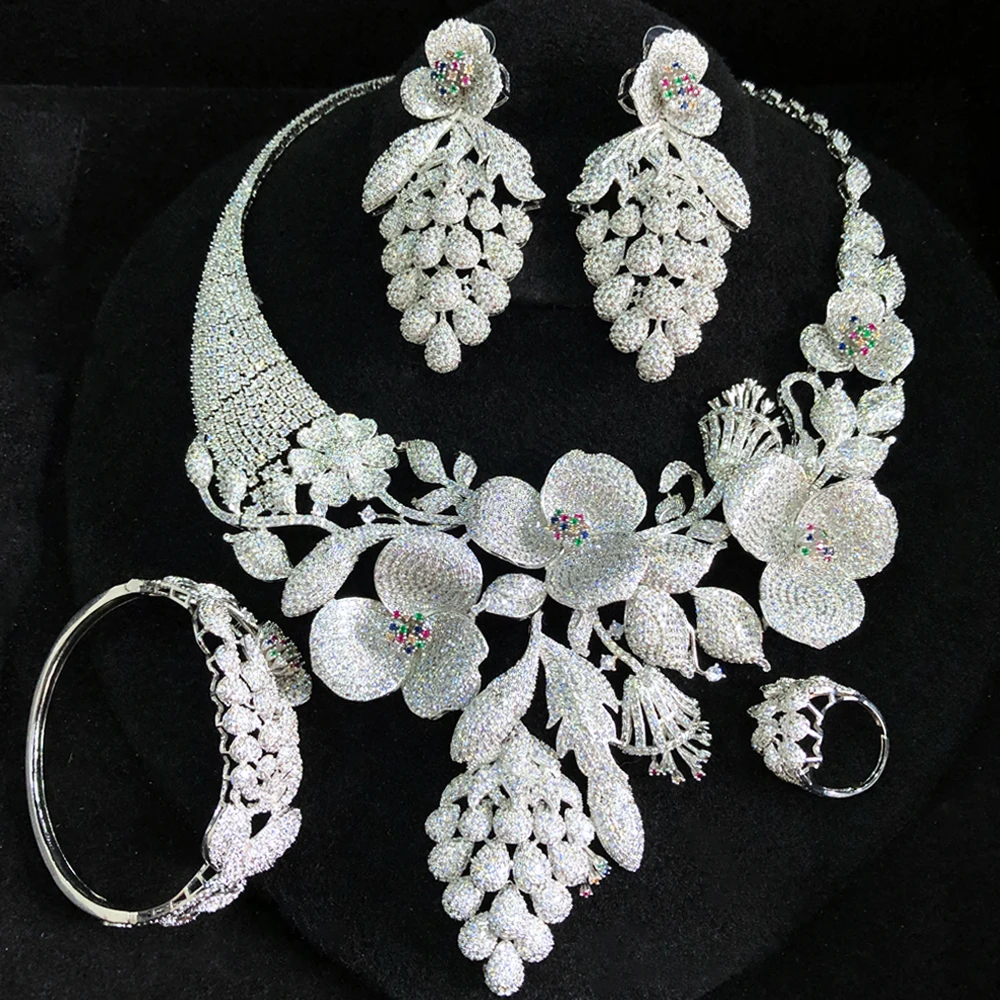 GODKI New Original Big Luxury Flower Boom Women Engagement Bridal Wedding Necklace Earring Dubai Jewelry Set Jewellery Addiction