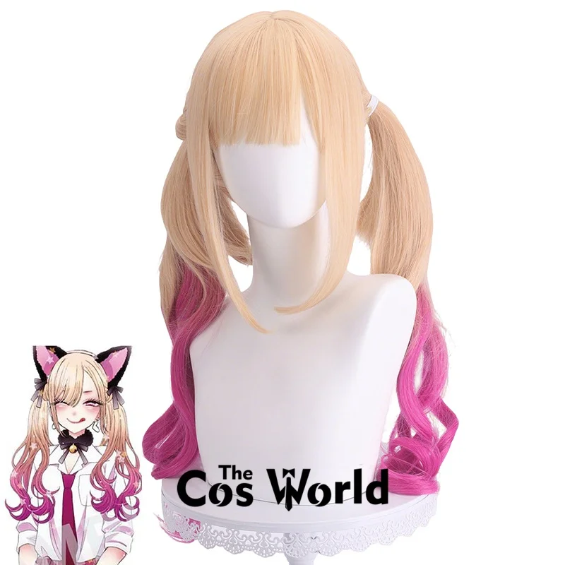 Parrucca cosplay anime di Halloween ondulata lunga 70 cm/27 pollici di Marin Kitagawa Cat Girl, in fibra sintetica resistente al calore + cappuccio per parrucca
