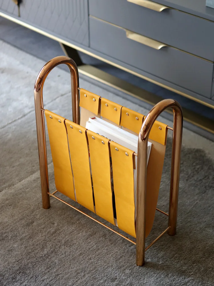 Light Luxury Modern Metal Leather Magazine Frame Newspaper Rack Study Storage Creative Portable Bookshelf Shelf Shelves