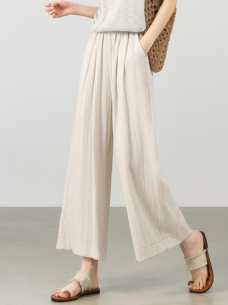 SENTUBILA Simple Commuting Pear Shaped Body Pants 2025 Summer Elastic Waist Lightweight Wide Leg Breathable Pants W52KD2331