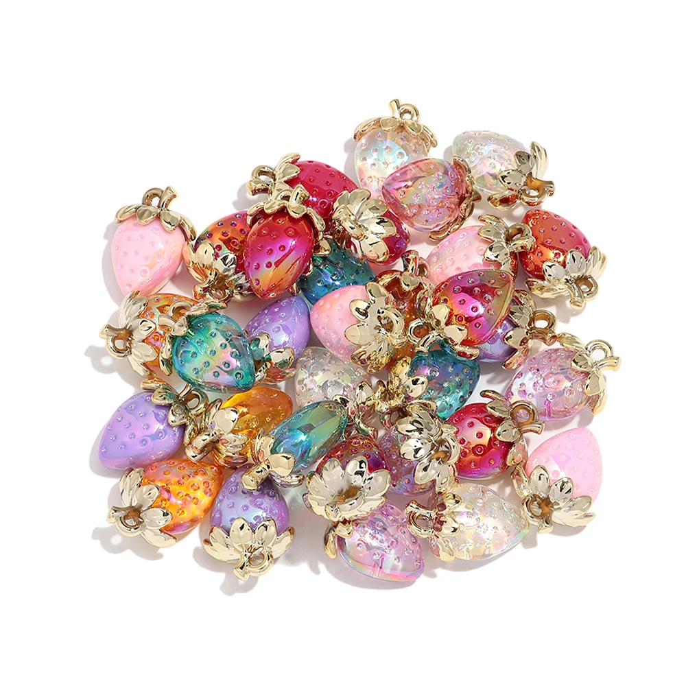 10 Stück transparente 23 x 31 mm Erdbeer-Acryl-Charms, schillernder Anhänger für DIY-Schmuckherstellung, Halskette, Schlüsselanhänger, Ohrzubehör – Detail 2