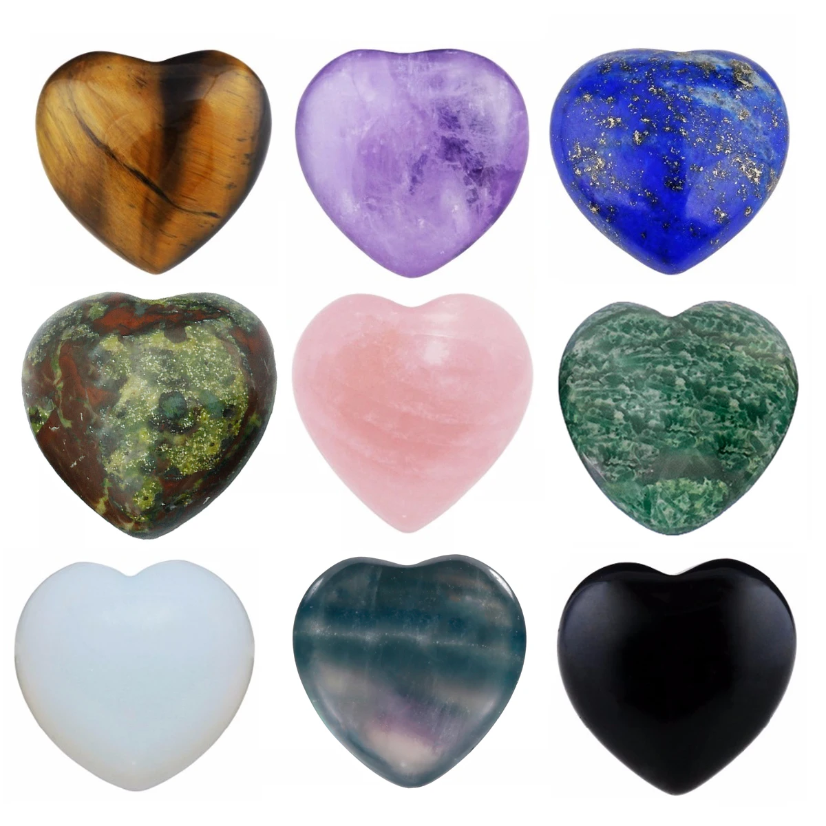 TUMBEELLUWA 5pcs/Lot Mini Puff Heart LOVE Crystal Healing Reiki Finger Worry Stone Jewelry Accessories 15x15x10mm