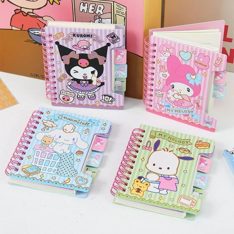 Cuaderno de Diario Sanrio A7, Serie Anime Kawaii, Kuromi, Cinnamoroll, Cuaderno Portátil de Dibujos Animados, Papelería para Estudiantes, Regalos para Niños