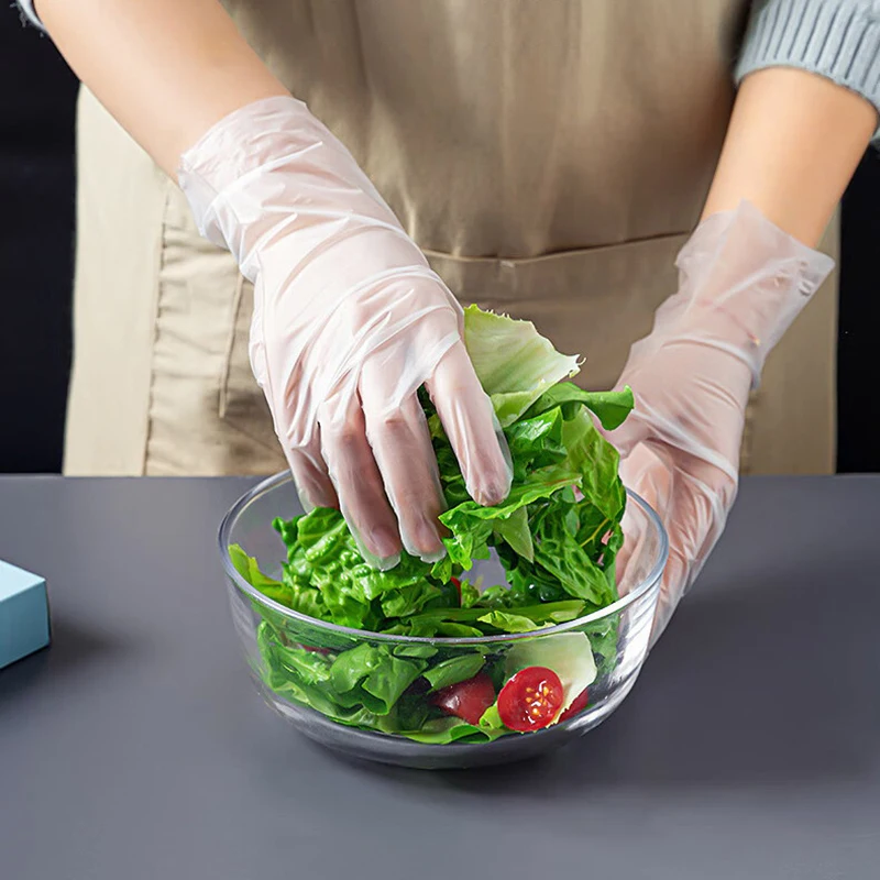 100Pcs/box Latex Free Thicken TPE Disposable Gloves Transparent Non-Slip Food Grade Protective Glove Kitchen Cooking Accessories