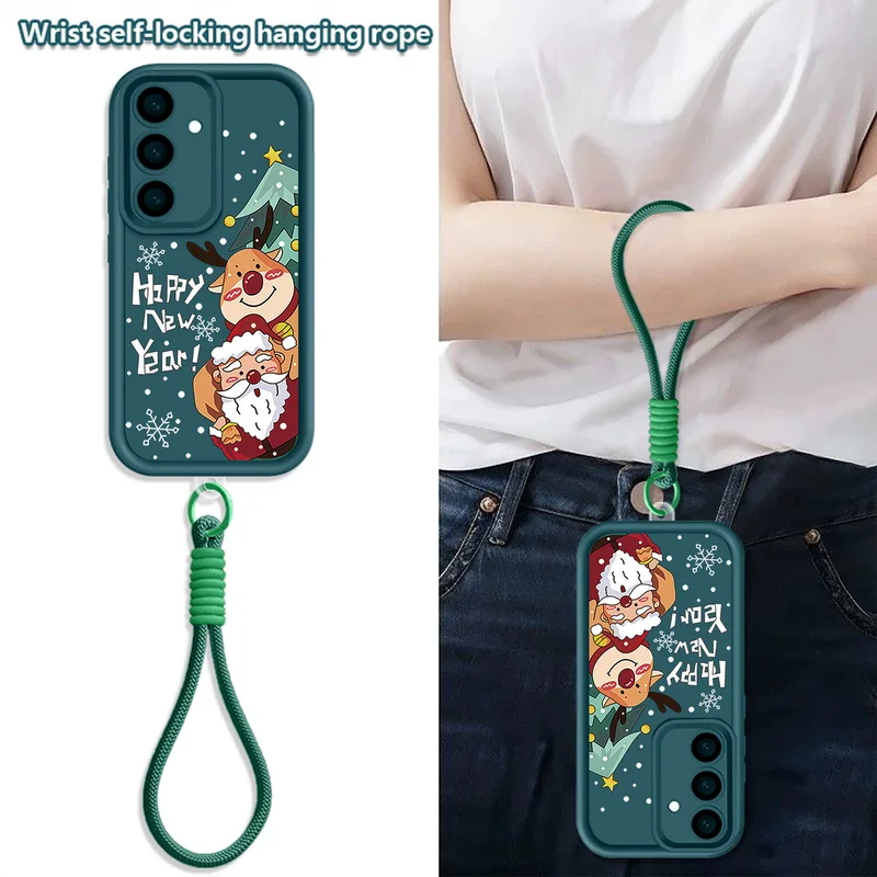 إِلْكَة عيد الميلاد سانتا كلوز الحبل حقيبة لهاتف سامسونج S25 Edge S24 Ultra S23 S22 S21 FE A17 A54 A15 A35 A55 A16 A26 A36 A56 5G كابا