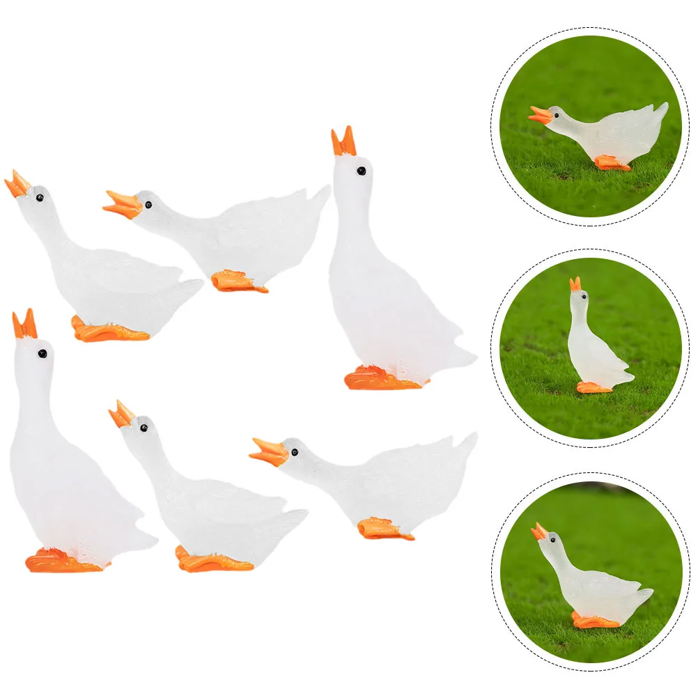 6pcs Night Glow Mini Swan Decorations Resin Figurines Luminous Swan Statues Bonsai Ornaments Stress Relief Toys