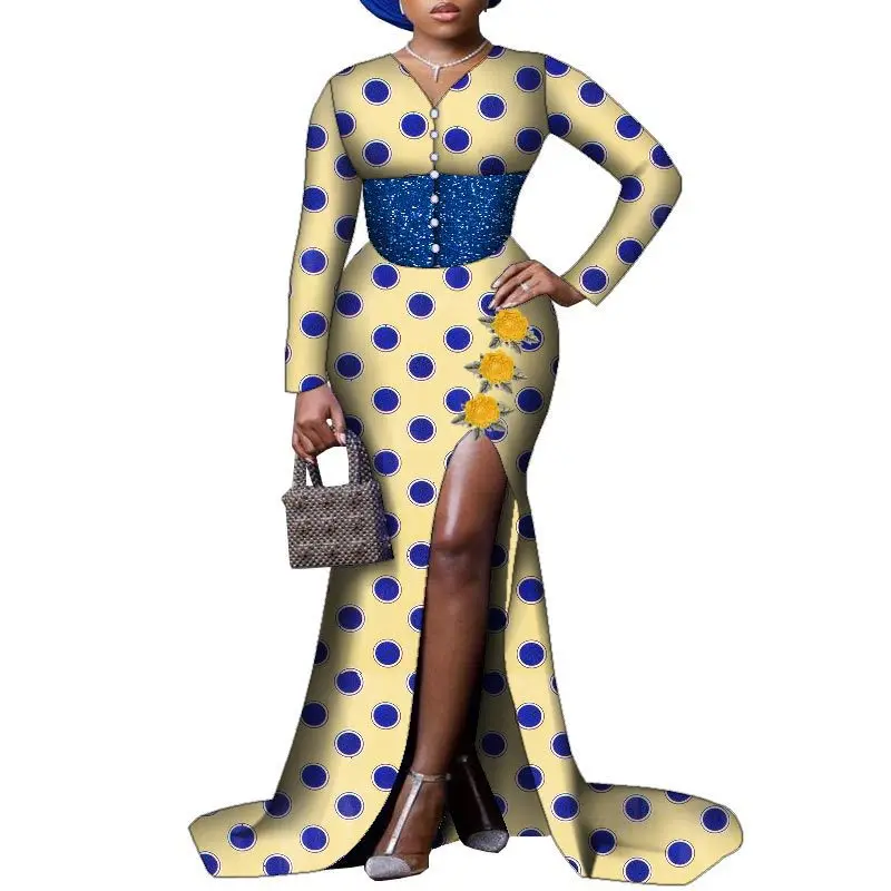 

New African Print Dresses Elegant Lady Party Wedding Floor-length Plus Size Clothing for Women