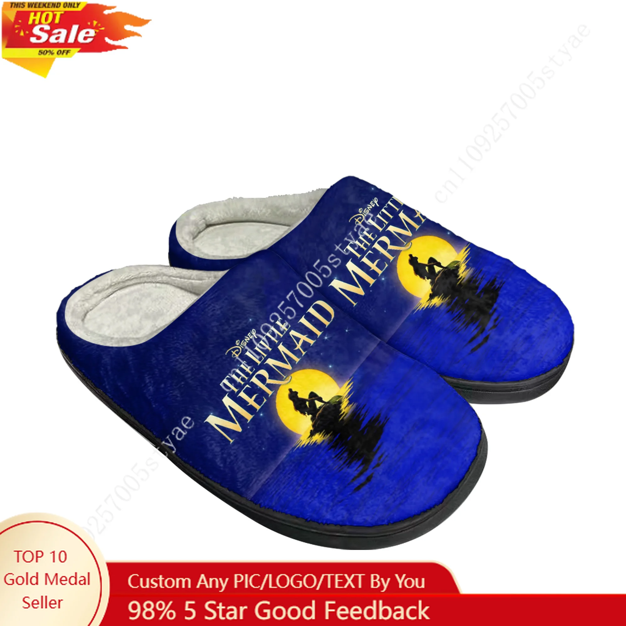 

Disney Ariel The Little Mermaid Plush Cotton Slippers Mens Womens winter Home Keep Warm Indoor Slippers