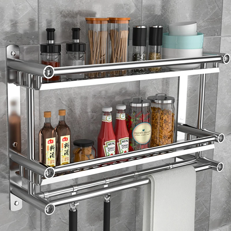 

304 Stainless Steel Storage Shelves Thickening Bath Towel Bathroom Accessories Wall Mounted Banheiro Bathroom Shelves KC50JZ