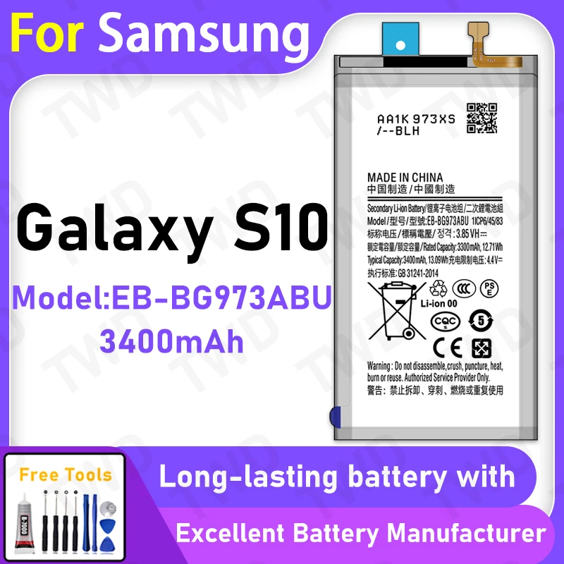 

100% New 3400mAh EB-BG973ABU Battery For Samsung Galaxy S10 Battery Replacement Bateria+Free Tools