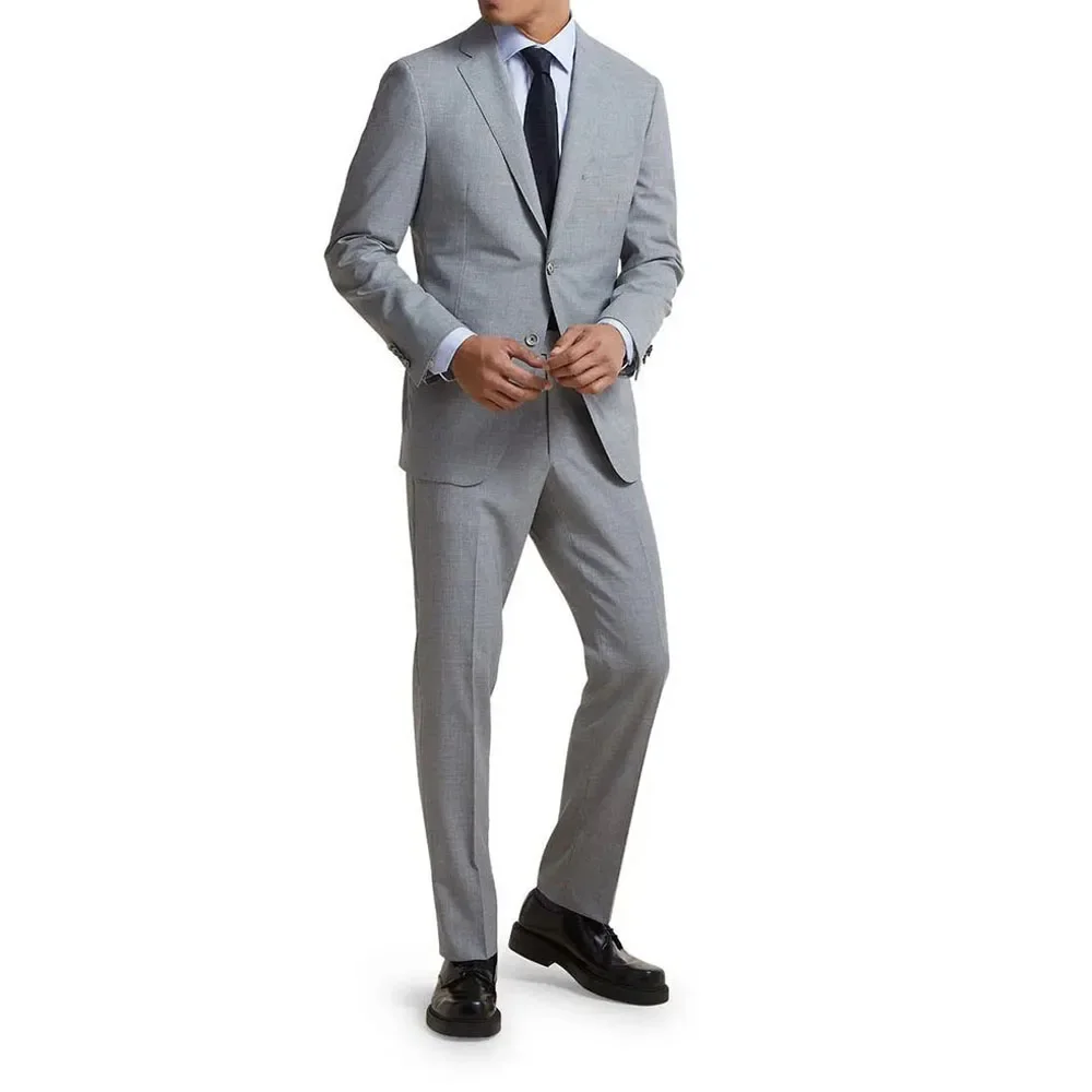 Light Gray Single Breasted Notch Lapel Men Suit Blazer Luxury 2 Piece Jacket Pants Set Office Outfits Blazer Slim Fit Set