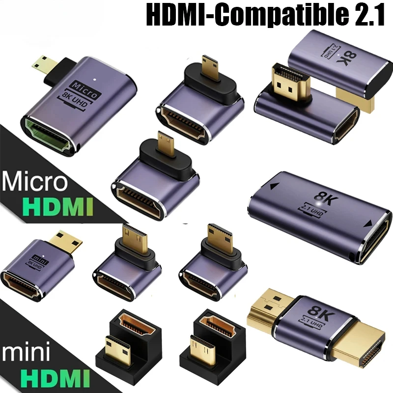 8K 60HZ Mini Micro HDMI to HDMI 2.1-Compatible Adapter Converter For Laptop Graphics Card Camera HDTV Monitor Projector PS4 PS5