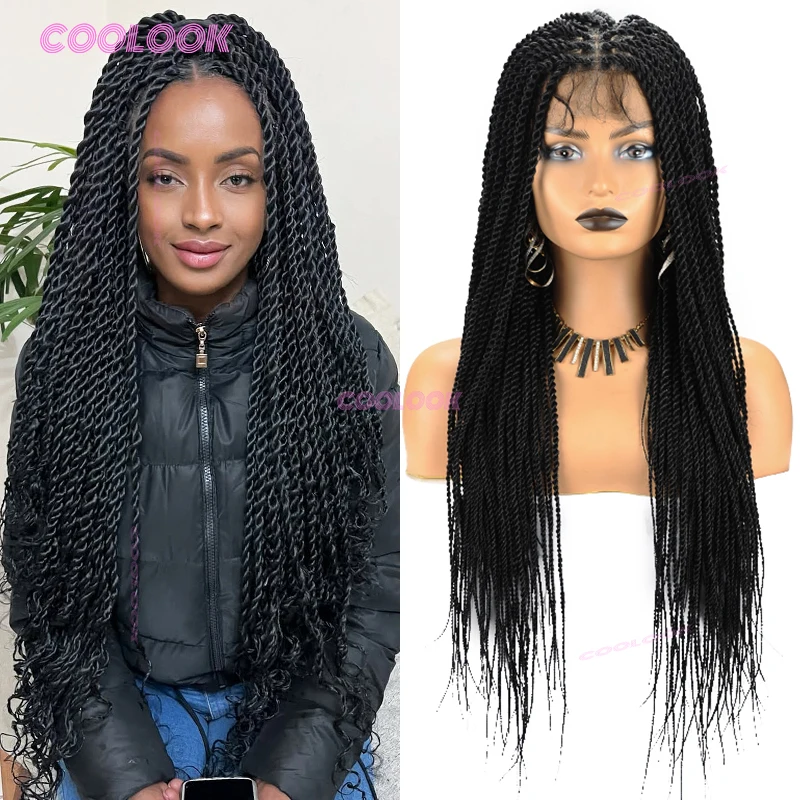 

36 "Завитые косы Синтетические плетеные парики для чернокожих женщин Коробчатые косы без узлов Парик Полный парик фронта шнурка Дешевые плетеные парики