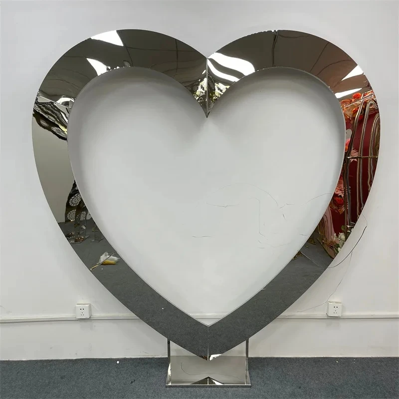 1pcs New Wedding Props Gold Heart Stainless Steel Arches Wedding Party Stage Screens Welcome Area Decorations Background Shelves