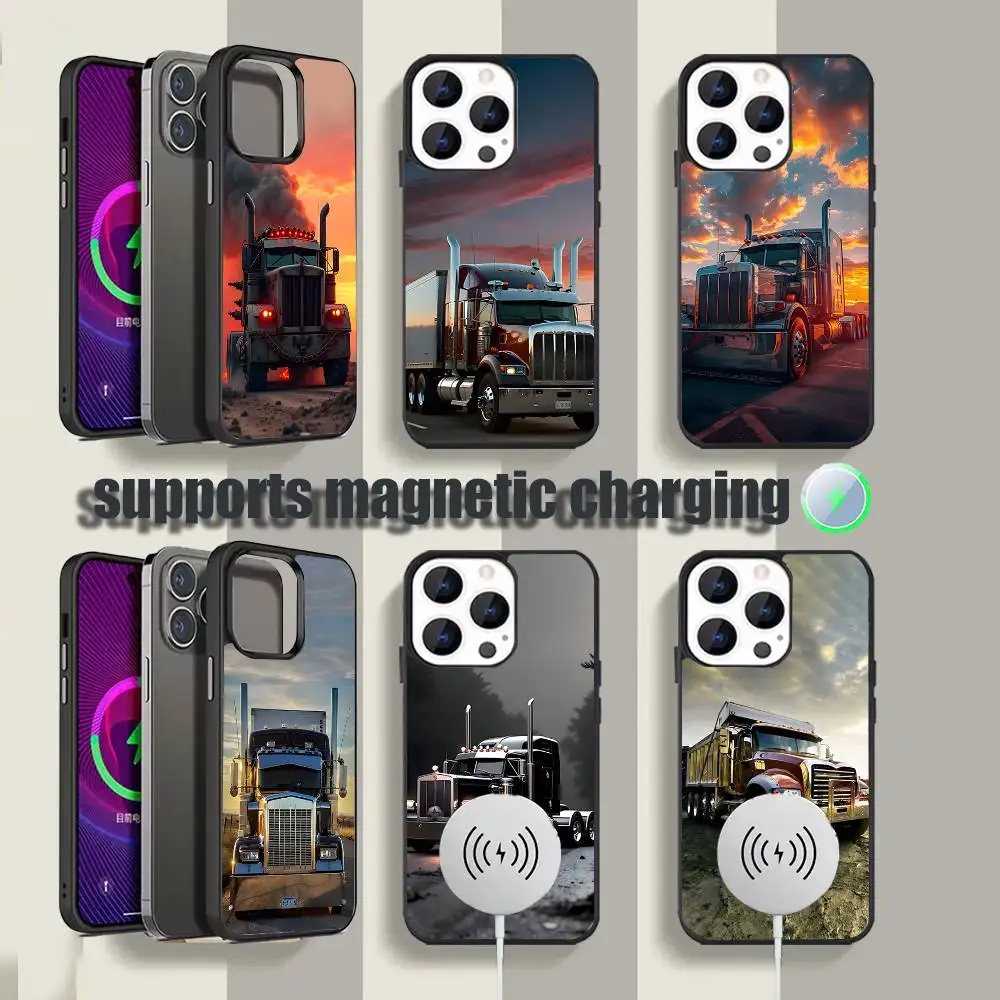 

Heavy Truck Car Black Phone Case For iPhone 17,16,15,14,13,12,11,Pro,Max,Plus,Mini,SE4,E Magnetic Wireless Charging