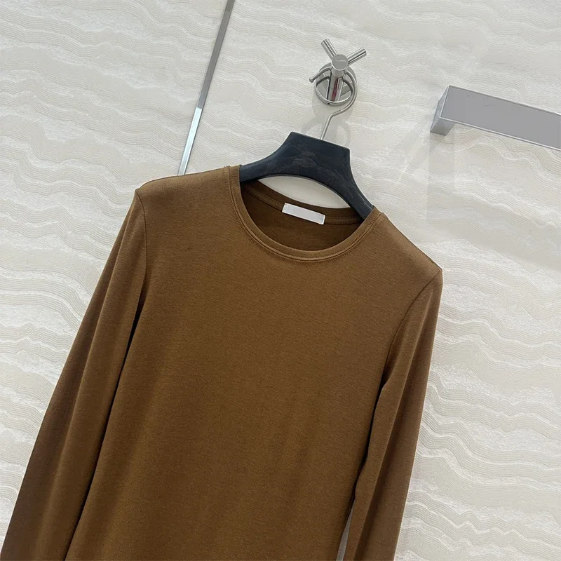 R0W* 2024SS New Wool Monochrome Simple Casual O-Neck Long Sleeved Top Women's Tops Y2k Woman's Clothing