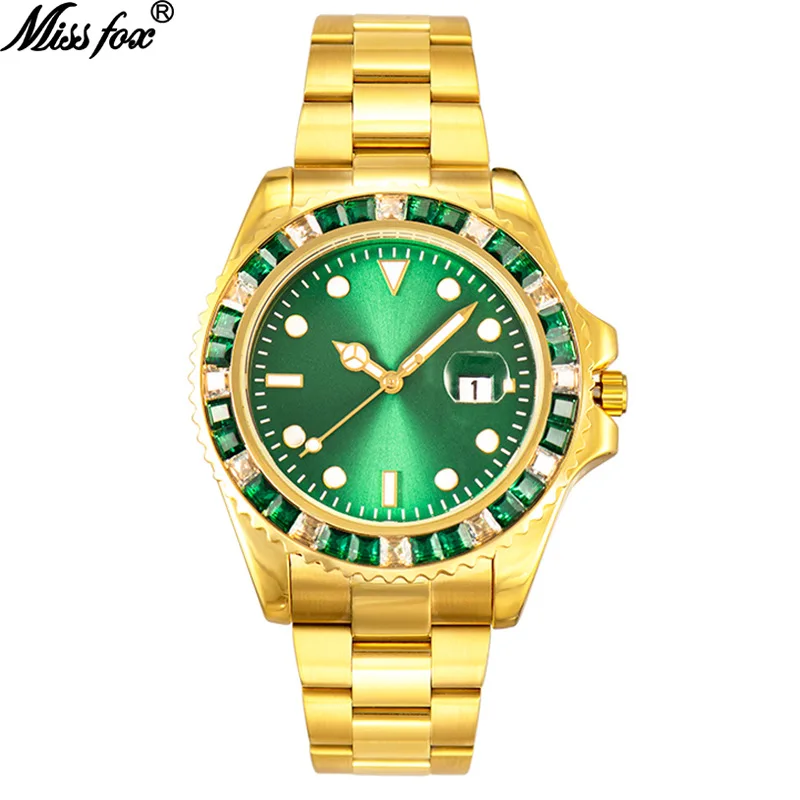 

Official brand free shippingPopular Swiss Brand Colored Diamond Green Water Ghost Diamond Steel Strap WaterproofMen's Watch