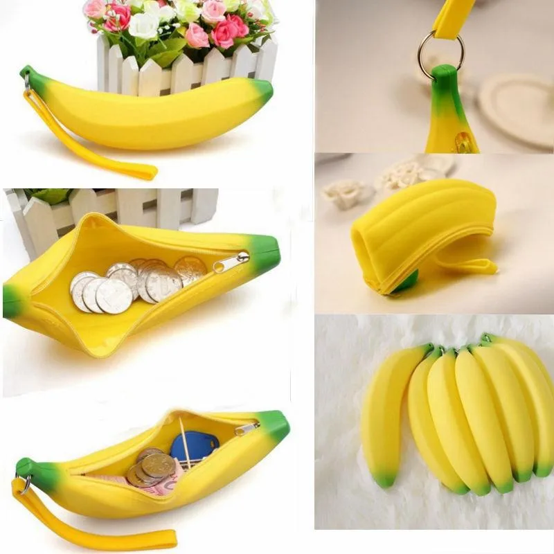 Portable Key Bag Pouch Banana Coin Purse Bag Novelty Funny Silicone Purses Multifunction Pencil Case Simplicity Wallet