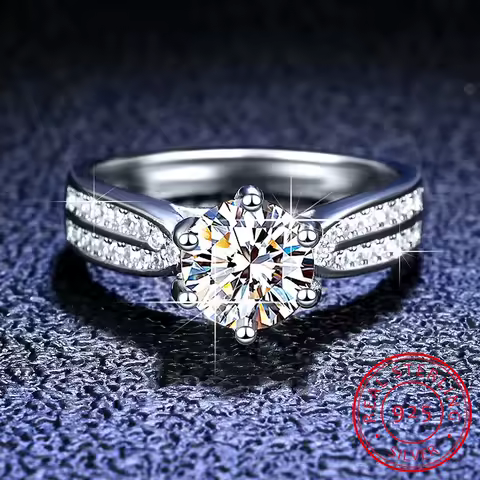 Real 3 Carat Moissanite Engagement Ring Luxury Bridal Set Solitaire Wedding Promise Ring Lab Diamond Sterling Silver Band