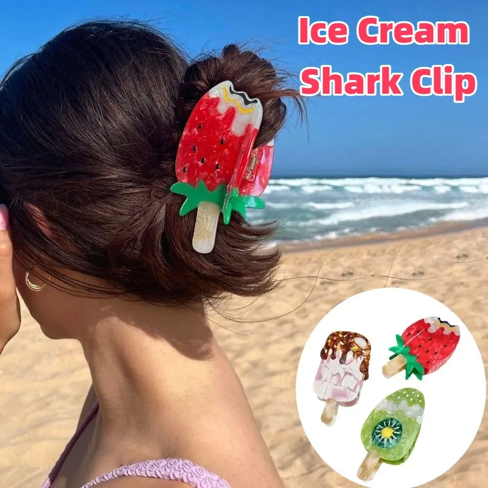 

Lovely Cute Ice Cream Shark Clip Acetic Acid Summer Fruit Series Hair Claw Sweet Chocolate Delicious Food Claw Clip Female