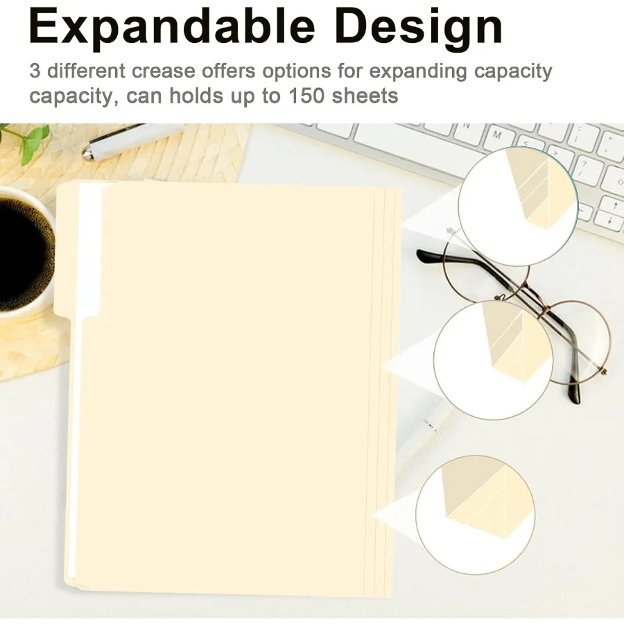 150 حزمة من مجلدات الملفات المقطوعة بنسبة 1/3، حجم الحروف، مجلدات مانيلا مع علامة تبويب لتنظيم المستندات الفعالة والتخزين السهل في O