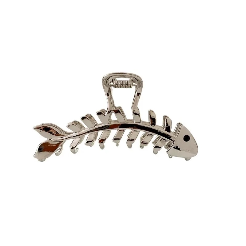 Large Metal Hair Claw Clip Fish Bone Irregular Hairpins Punk Style Silver Hair Claws Barrettes Women HairClips Hair Accessories