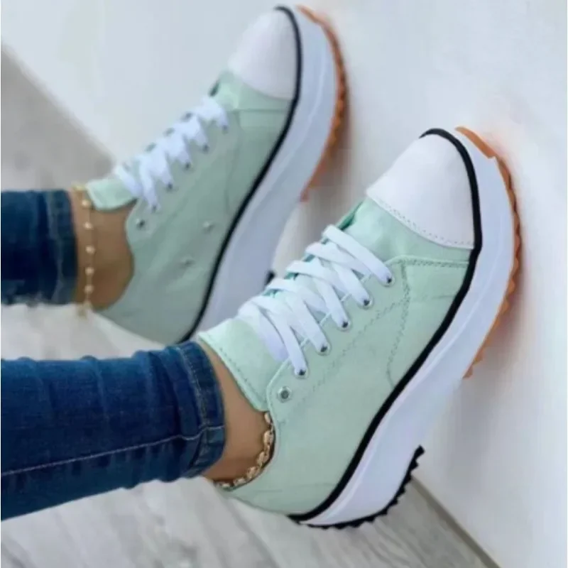 

2024 New Fashion Women's Canvas Vulcanize Shoes Plus Size Sneakers Female Platform Sport Shoes Lace Up Tennis Shoes Size 43